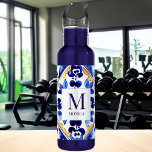 Monogram Amalfi Vietri Italian blue tiles gifts 710 Ml Water Bottle<br><div class="desc">Monogram Amalfi Positano Vietri blue Majolica tiles bridal party favours personalised name water bottle,  bridesmaid gifts,  gifts for any occasions,  Mediterranean themed blue white and yellow tiles personalised gifts</div>