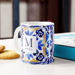 Monogram Amalfi Vietri Italian blue tiles gifts Coffee Mug<br><div class="desc">Monogram Amalfi Positano Vietri blue Majolica tiles bridal party favours personalised name mug,  bridesmaid gifts,  gifts for any occasions,  Mediterranean themed blue white and yellow tiles personalised gifts</div>