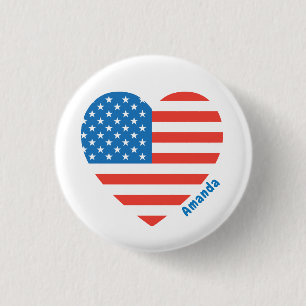 Monogram American USA Flag 4th of July Personalise 3 Cm Round Badge