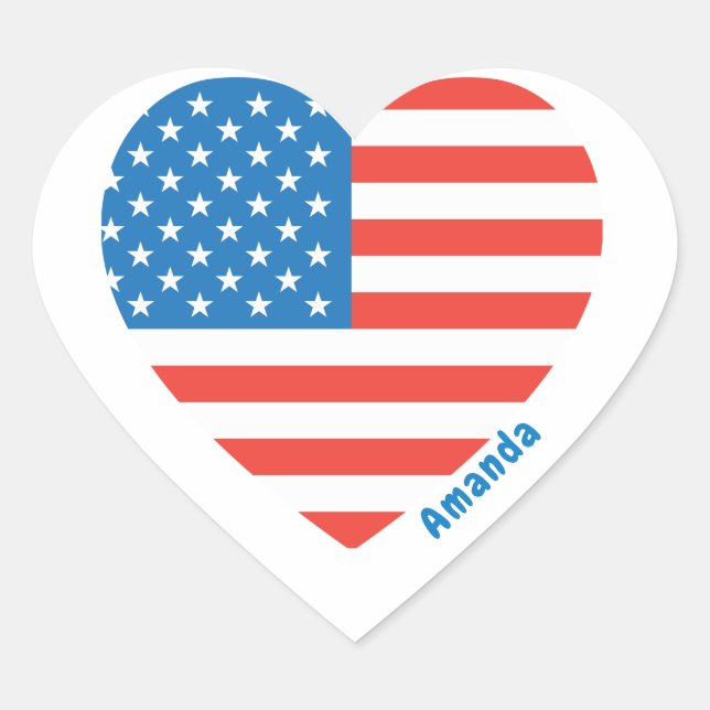 Monogram American USA Flag 4th of July Personalise Heart Sticker (Front)