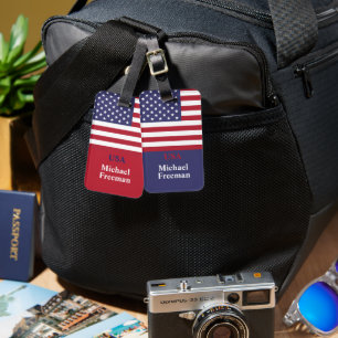Monogram American USA Flag 4th of July Personalise Luggage Tag