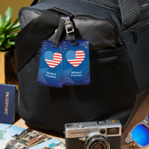 Monogram American USA Flag 4th of July Personalise Luggage Tag