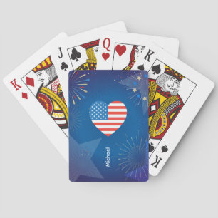 Monogram American USA Flag 4th of July Personalise Playing Cards