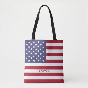 Monogram American USA Flag 4th of July Personalise Tote Bag