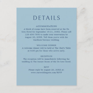 Monogram Ampersand Dusty Navy Blue Wedding Details Enclosure Card