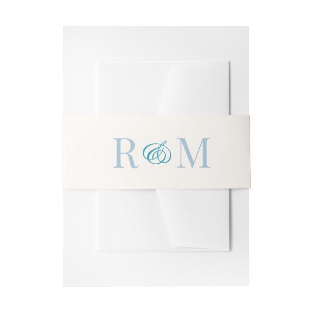 Monogram Ampersand Dusty Navy Teal Blue Wedding Invitation Belly Band (Front Example)