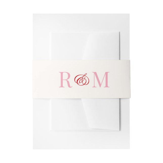 Monogram Ampersand Red Pink Wedding Invitation Belly Band (Front Example)