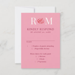 Monogram Ampersand Red Pink Wedding RSVP Card