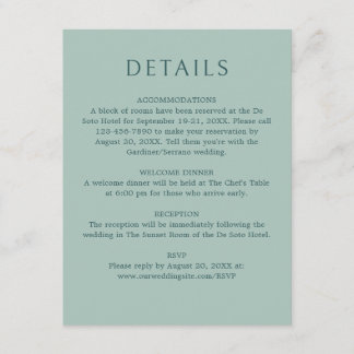 Monogram Ampersand Sage Green Wedding Details Enclosure Card