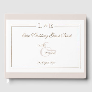 Monogram Ampersand White Pink Gold Elegant Wedding Guest Book