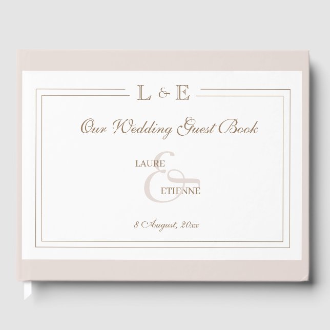 Monogram Ampersand White Pink Gold Elegant Wedding Guest Book (Front)