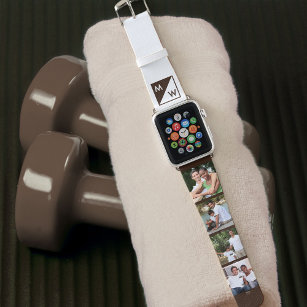 Monogram and 4 Photo Collage Brown and White Apple Watch Band