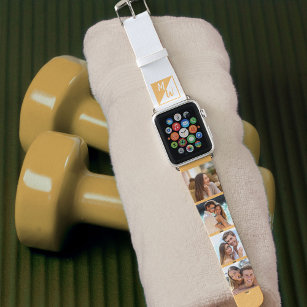 Monogram and 4 Photo Collage Yellow and White Apple Watch Band