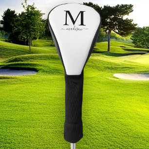 Monogram and Calligraphy Black and White Golf Head Cover