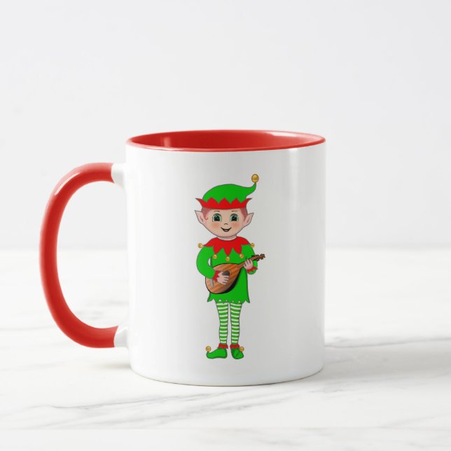 Monogram and Christmas Musical Elf Mug (Left)