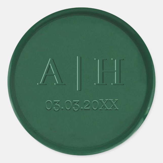 Monogram and Date Forest Green Wax Seal Sticker (Front)