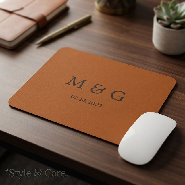 Monogram and Date Luxury Copper Leather Texture Mouse Pad (Monogram and Date Luxury Copper Leather Texture Mouse Pad)