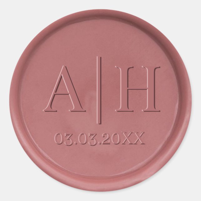 Monogram and Date Vintage Rose Wax Seal Sticker (Front)
