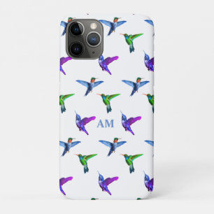 Monogram and Hummingbirds on White Case-Mate iPhone Case