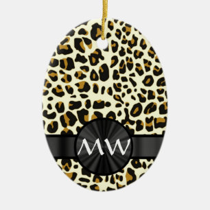 Monogram and leopard print ceramic tree decoration
