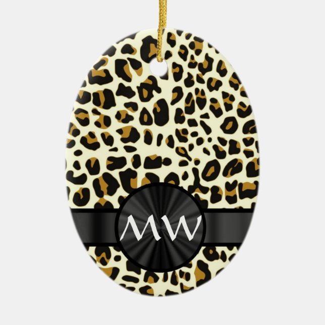Monogram and  leopard print ceramic tree decoration (Front)