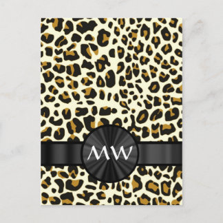 Monogram and leopard print postcard