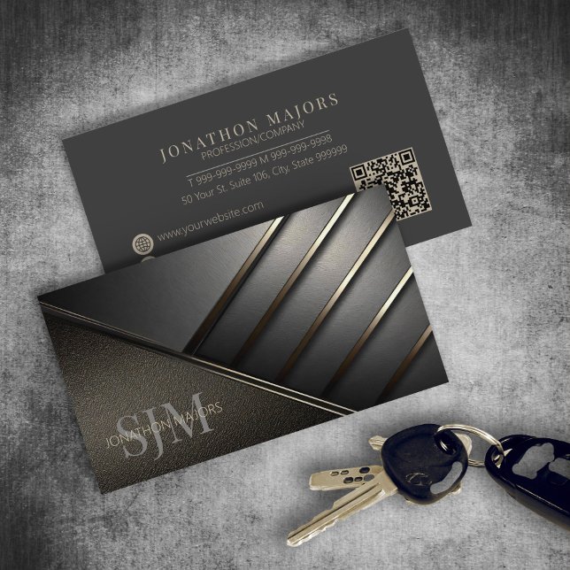 Monogram and Metal Angles Charcoal Grey ID1040 Business Card (Creator Uploaded)