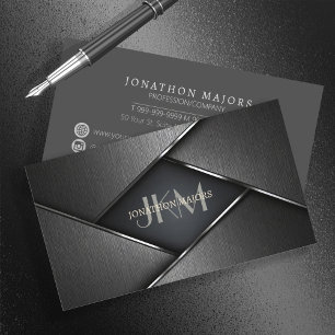 Monogram and Metal Polygon Charcoal Grey ID1039 Business Card