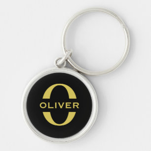 Monogram And Name Black And Gold Personalised Key Ring