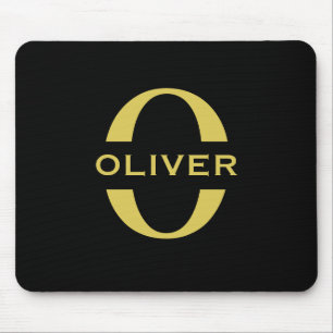 Monogram And Name Black And Gold Personalised Mouse Pad