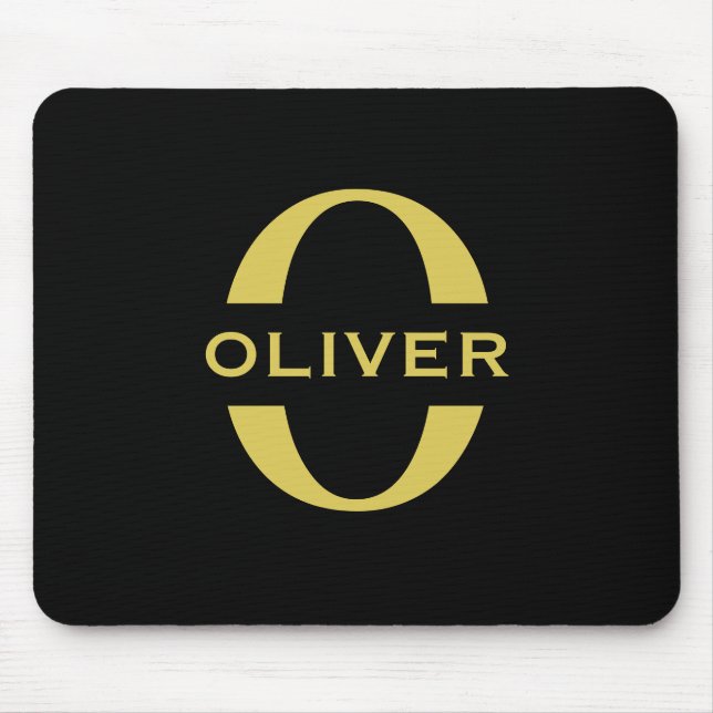 Monogram And Name Black And Gold Personalised Mouse Pad (Front)