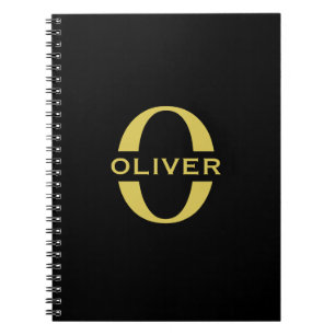 Monogram And Name Black And Gold Personalised Notebook