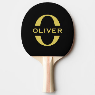 Monogram And Name Black And Gold Personalised Ping Pong Paddle