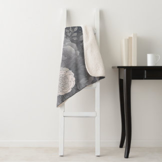 Monogram and name Black and white rose print Sherpa Blanket