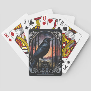 Monogram and Name Crow Watercolor Style Playing Cards