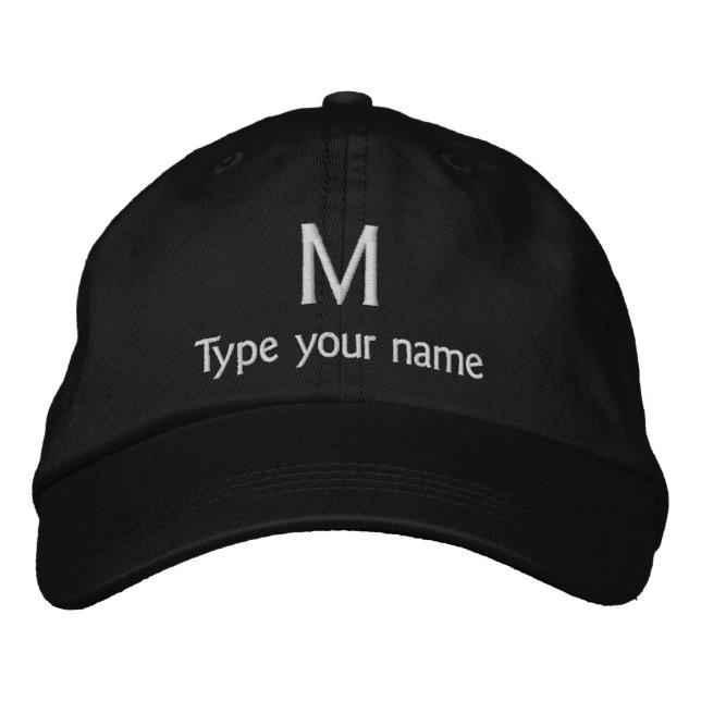 Monogram and Name Embroidered on Black Hat (Front)