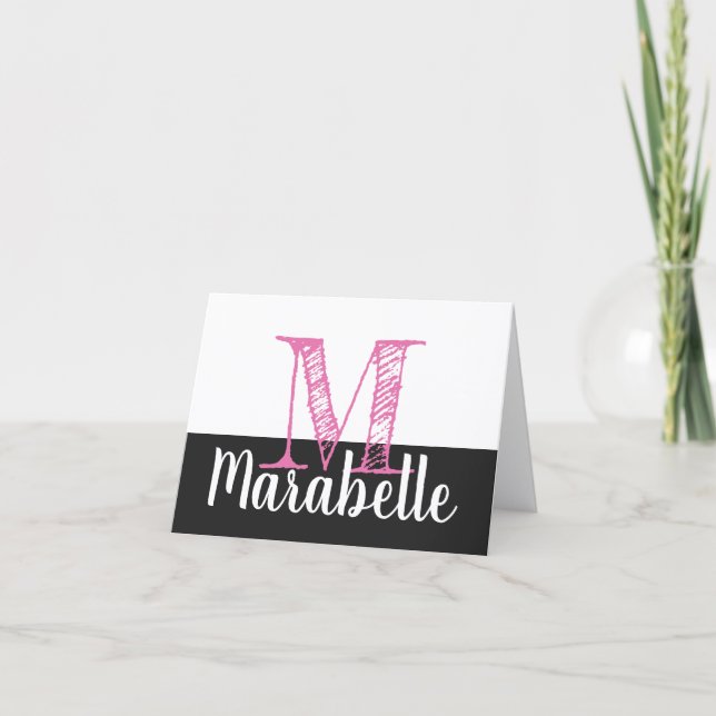 Monogram and Name Folded Note Card (Front)
