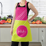 Monogram and name personalised hot pink trendy apron<br><div class="desc">Bold vibrant hot pink and yellow geometric colour blocks design decorative apron.           Personalise it with your name and monogram!</div>
