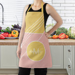Monogram and name personalised pastel trendy apron<br><div class="desc">Trendy pastel pink blush,  and yellow mustard geometric colour blocks decorative apron with a circle,  triangle and rectangle shapes and thin white lines.           Personalise it with your name and monogram!</div>
