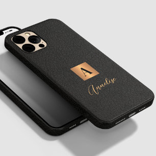 Monogram and name personalized black gold Case-Mate iPhone 14 pro max case
