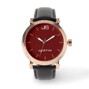 Monogram and Name Rose Gold Men's Black Band Wrist Watch