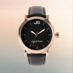 Monogram and Name Rose Gold Men's Black Band Wrist Watch<br><div class="desc">This elegant rose gold stylish men's glam wrist watch is decorated with a rugged black band, black face, and personalised with monogram and name. You can easily change the monogram and /or name and delete the white tick marks if desired. What a wonderful gift for him - a best man,...</div>