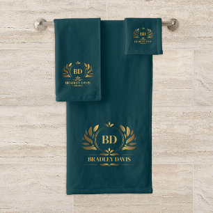 Monogram and Name Teal  Bath Towel Set