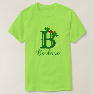 Monogram and Name with a Holly Sprig Women's T-Shirt