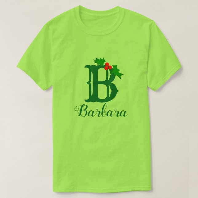 Monogram and Name with a Holly Sprig Women's T-Shirt (Design Front)