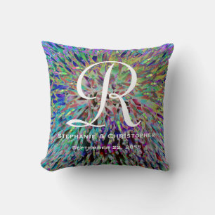 Monogram and Names Multi Colour Abstract Floral Cushion