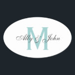 Monogram and names wedding sticker<br><div class="desc">Custom blue and grey monogram letter and names wedding sticker.</div>