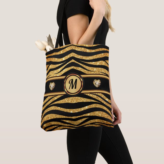 Monogram and Personalised, Zebra Print Tote Bags (Close Up)