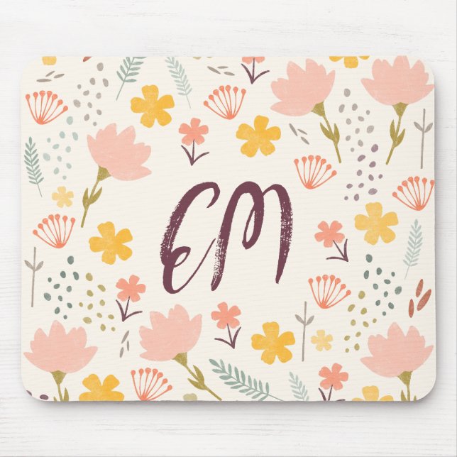 Monogram and Quote Boho Flowers Mouse Pad (Front)
