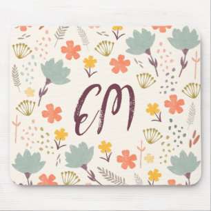 Monogram and Quote Boho Flowers Mouse Pad